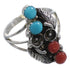Southwestern Turquoise Silver Coral Ring Size 7-3/4 GS58208